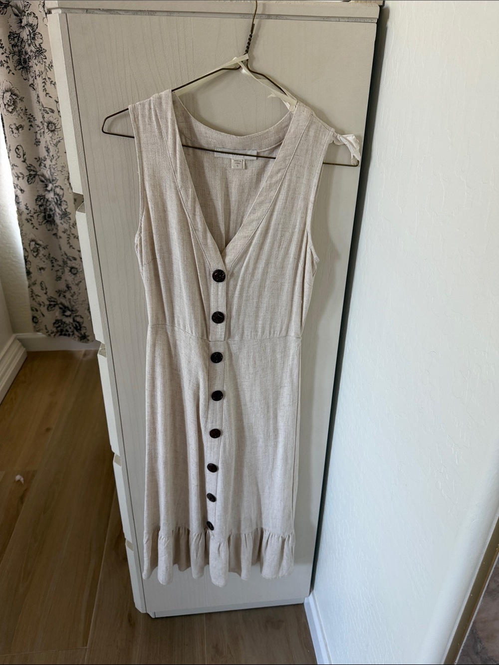 Monteau Neutral Beige Button-Front Midi Dress